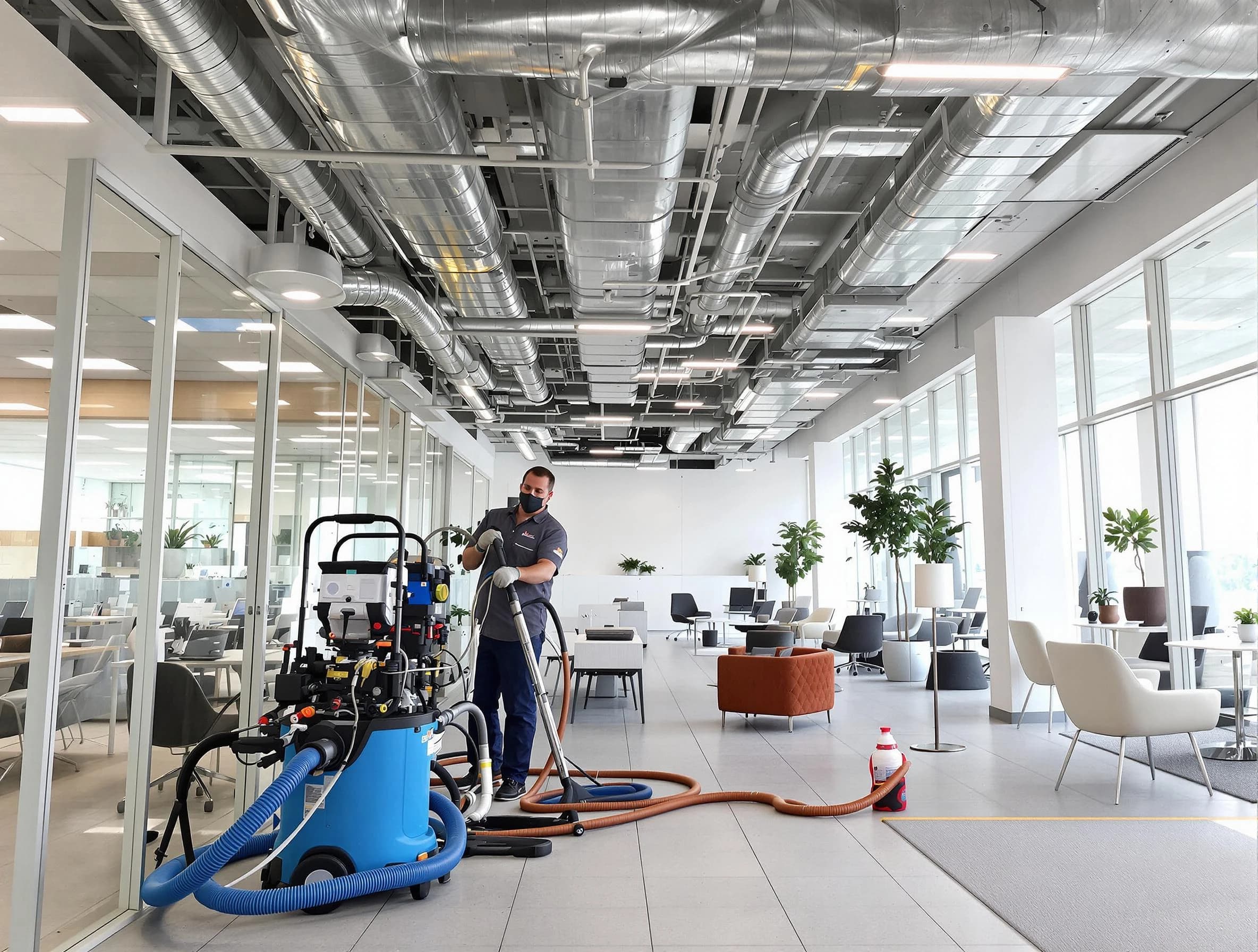 Newport Beach Air Duct Cleaning team conducting comprehensive commercial duct cleaning at a business location in Newport Beach