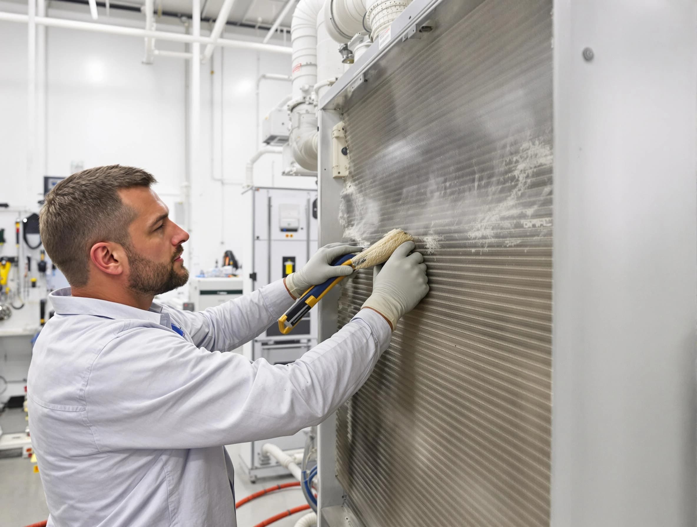 Newport Beach Air Duct Cleaning technician performing precision commercial coil cleaning at a Newport Beach business