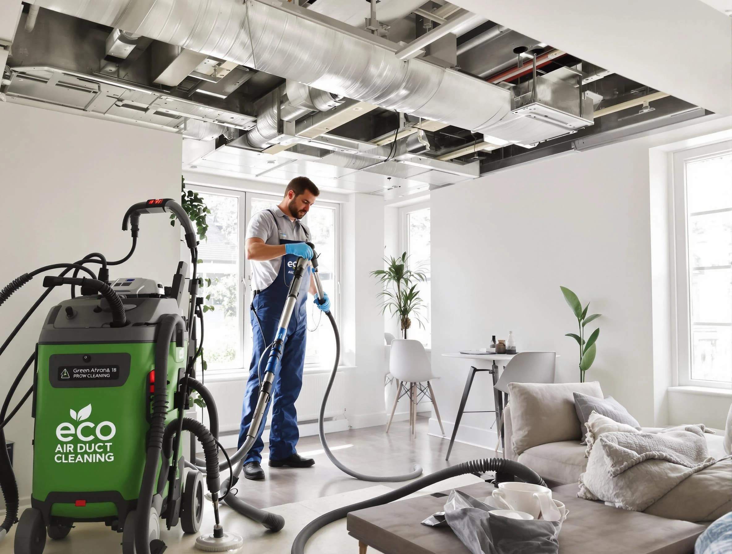 Newport Beach Air Duct Cleaning technician performing eco-friendly duct cleaning using sustainable methods in Newport Beach