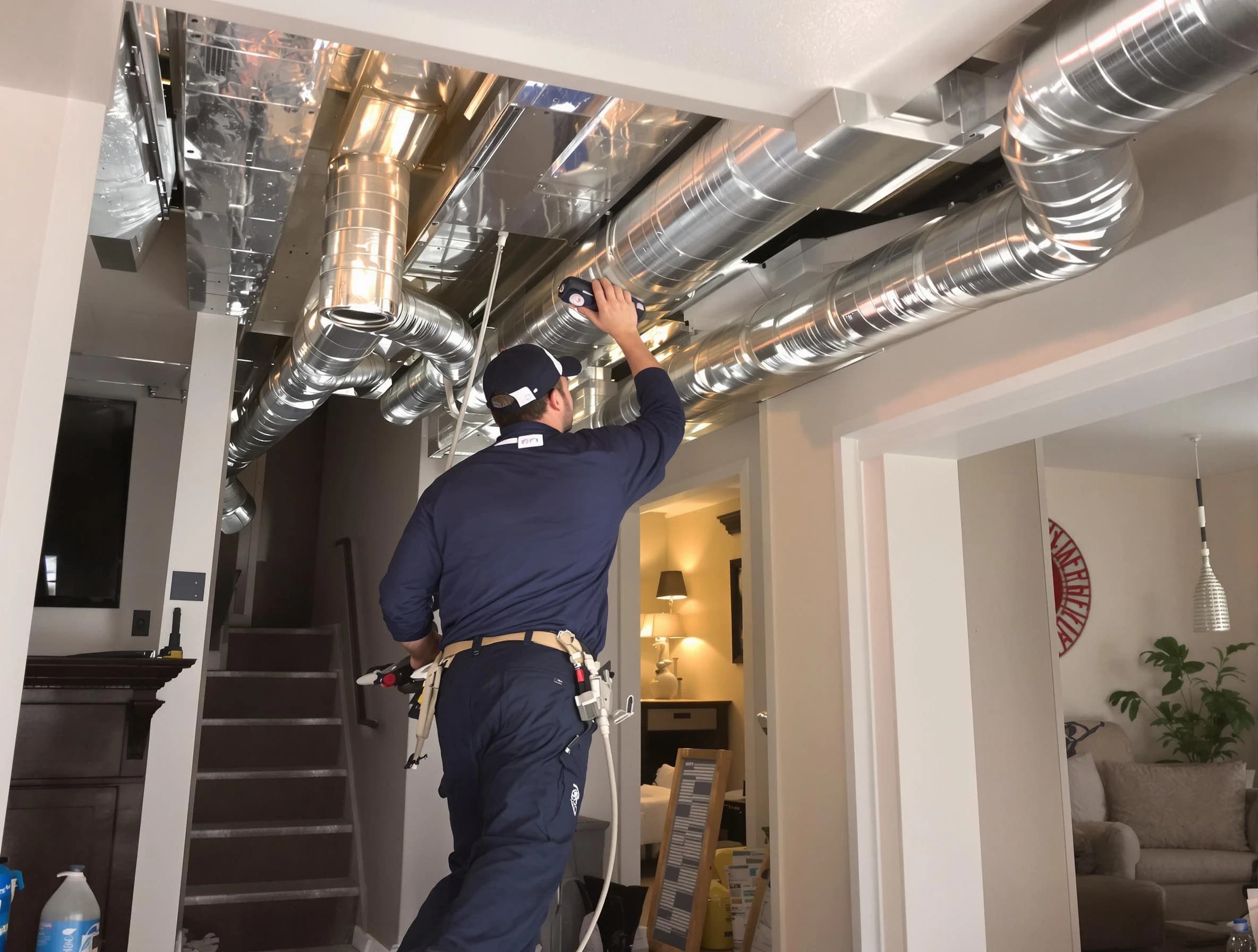 Newport Beach Air Duct Cleaning expert performing specialized duct cleaning in a mobile home in Newport Beach