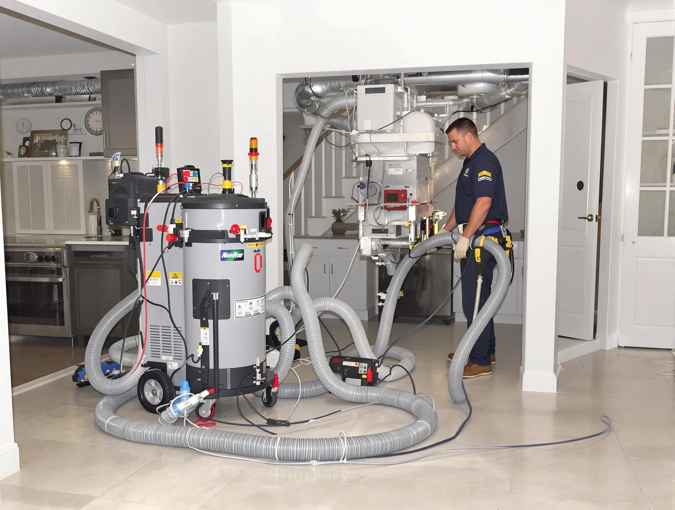 Newport Beach Air Duct Cleaning technician operating negative pressure cleaning equipment for thorough duct maintenance in Newport Beach