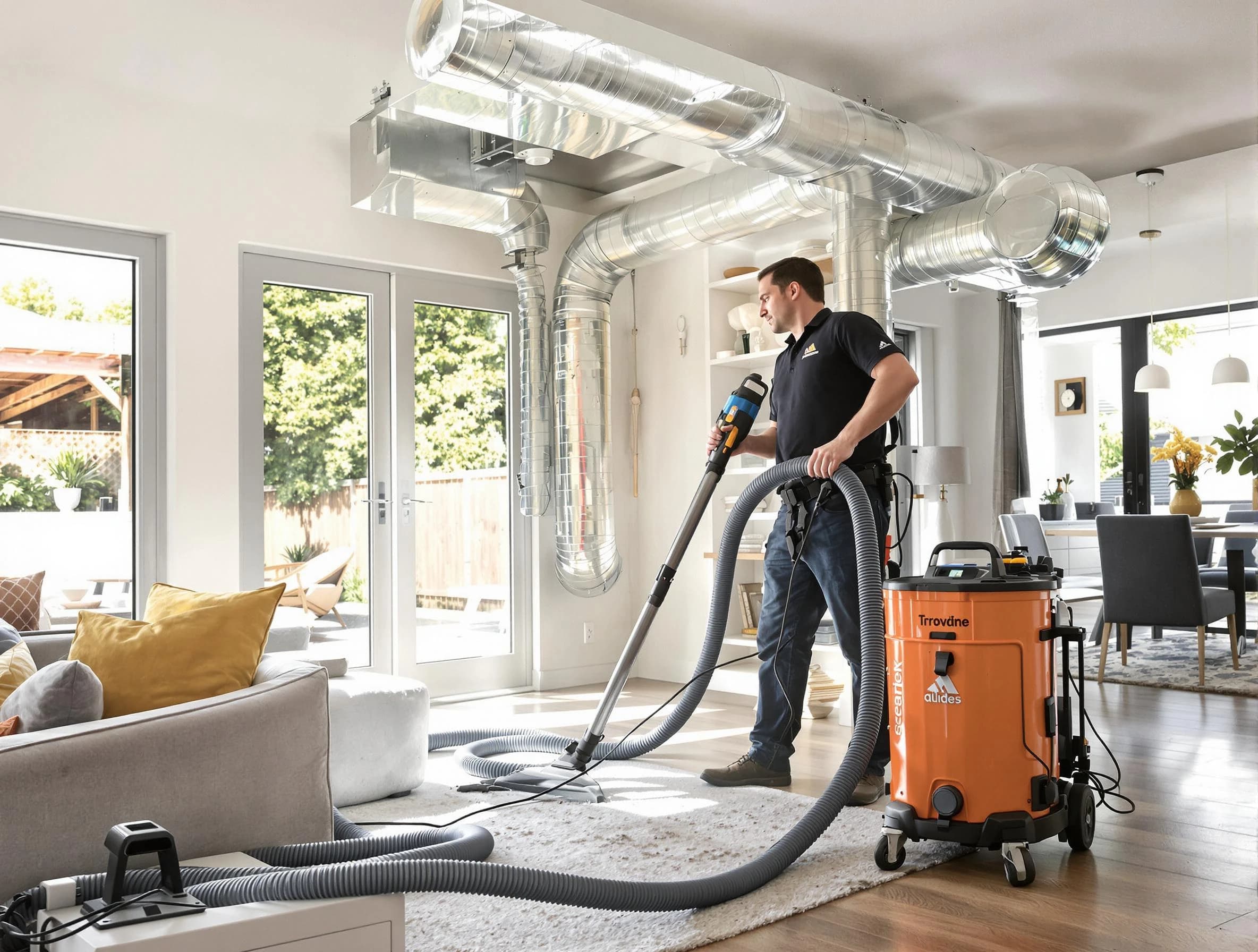 Newport Beach Air Duct Cleaning specialist performing thorough residential duct cleaning using advanced equipment in Newport Beach