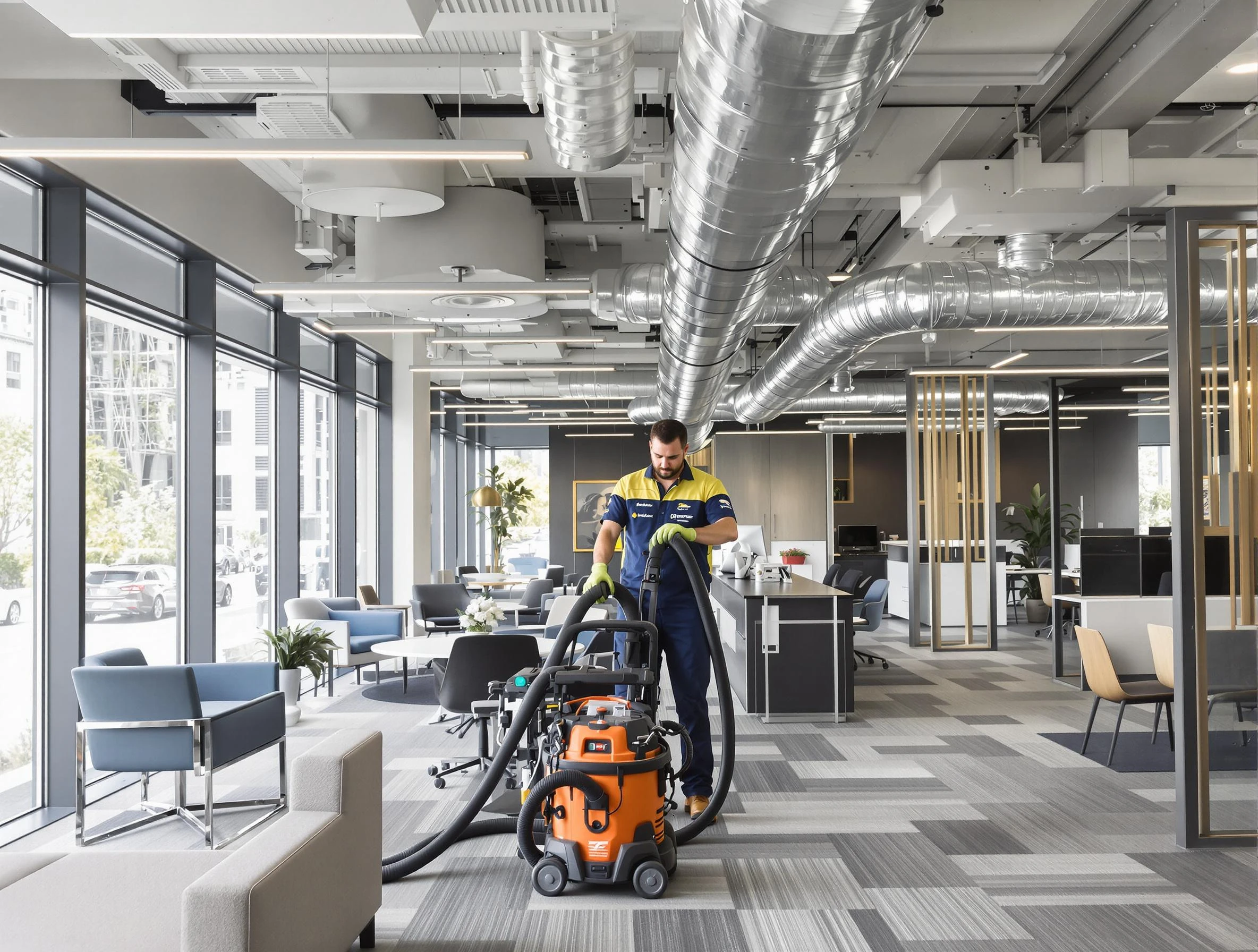 Newport Beach Air Duct Cleaning team performing thorough commercial duct cleaning at a Newport Beach business center