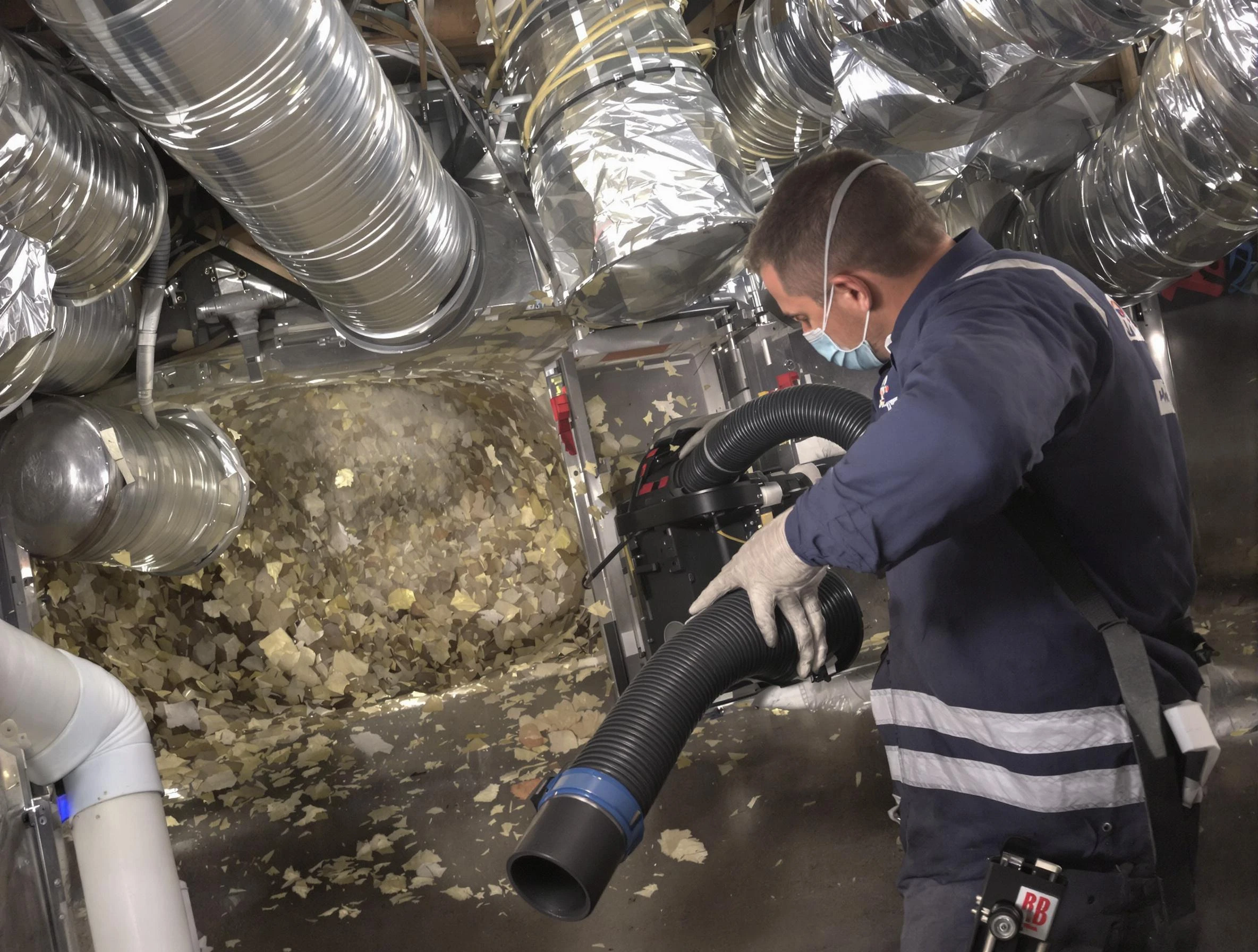 Newport Beach Air Duct Cleaning specialist operating negative pressure cleaning equipment for thorough duct maintenance in Newport Beach
